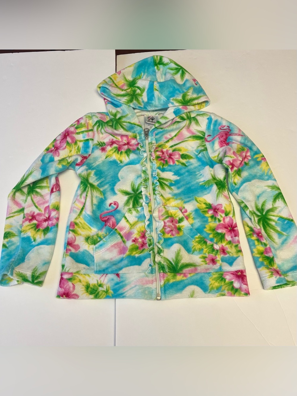 Girls 6X Shorts Hoodie Set Swim Coverup Beach Terry Cloth Tropical